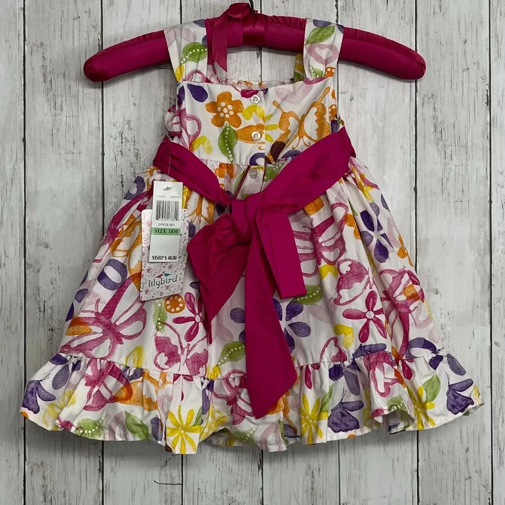 Lilybird Floral Butterfly Lined Sleeveless Bow Button 2-Piece Dress Bottom Set